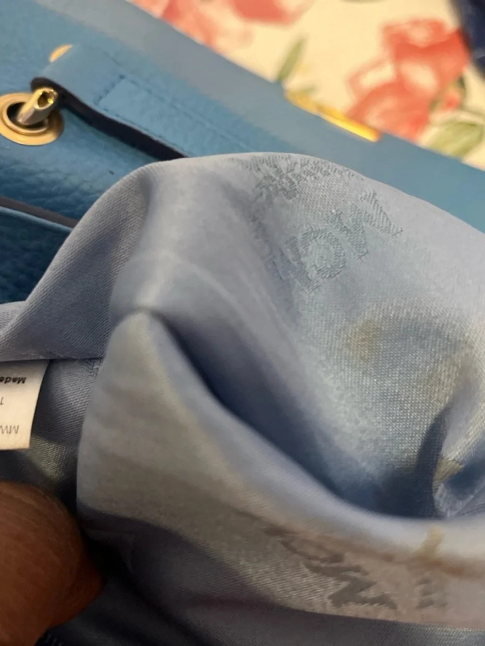 MCM Turquoise Blue Leather Top-Handle Satchel with Gold Hardware